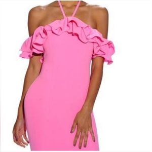 Fashion pink off shoulder mini Dress new size M strech material.